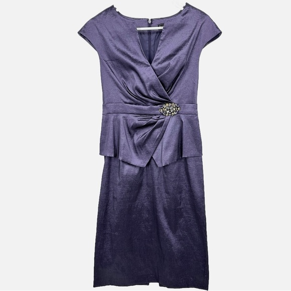 Jessica Howard Purple Peplum Sheath Dress with Embellished Waist Size 6 - Picture 1 of 14